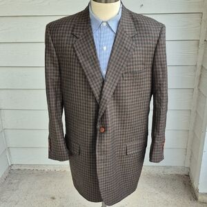 TOM JAMES Royal Classic Tan Brown Green Plaid Bespoke‎ Sz 46 R L Mens Sport Coat